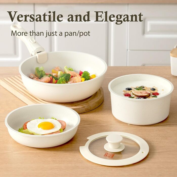 Набір посуду UCCLIFE 24 шт. з антипригарним покриттям Ceramic - сумісний з індукцією, для духовки та мийки, стійкий до подряпин, без PFOA та PFOS, з кришками та аксесуарами