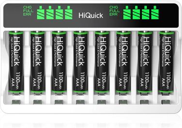 Зарядний пристрій HiQuick для акумуляторів AA та AAA (8 місць) з LCD-дисплеєм + 4 x AA + 4 x AAA, NI-MH/NI-CD, перезаряджувані батарейки