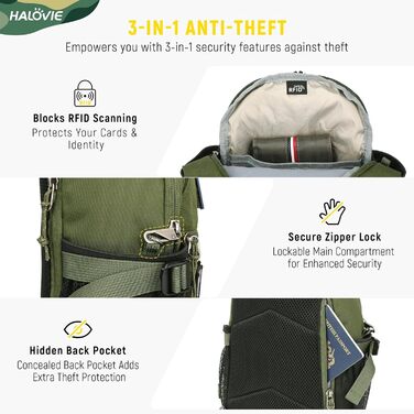 Чоловіча тактична сумка на плече HALOVIE, захист від крадіжок, Crossbody Sling Bag, армійний колір