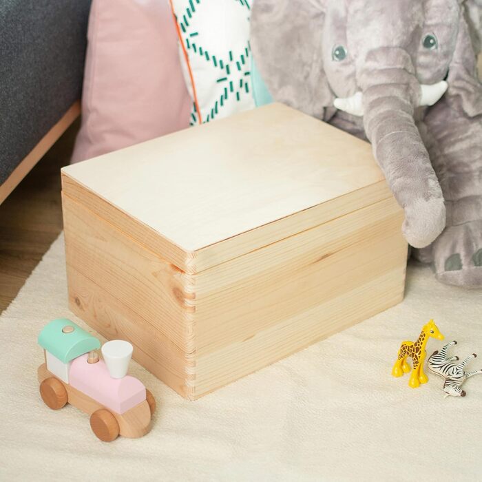 Wooden box with lid - 40x30x24cm, Natural, FSC® - Multi-purpose box without handles - Storage box | Memory box | Craft & Gift box