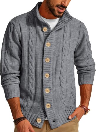 Чоловічий кардиган PJ PAUL JONES з в'язаним візерунком та ґудзиками, сірий світло-сірий, для осені та зими