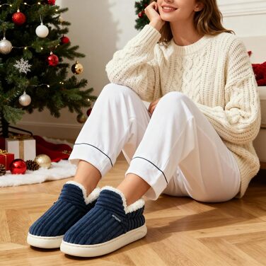 Тапочки жіночі зимові з підкладкою з пам'яті, чоловічі, з м'якого корду, повністю пухнасті, з бавовняної підкладки, з антиковзкою підошвою, зручні, для дому та вулиці (46/47 EU, синій)