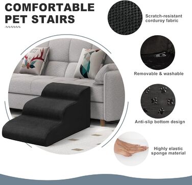 Сходинки для собак Mozvvco: 3 сходинки для маленьких собак, знімний чохол, чорний колір