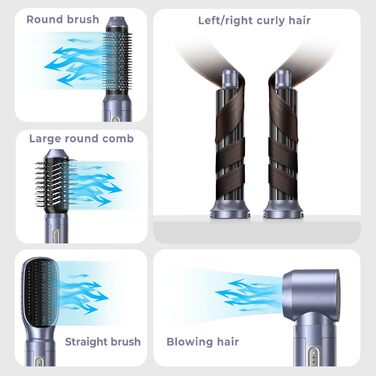 Набір для укладки волосся 6 в 1: фен-щітка, плойка, іонізація, холодний/теплий режим, 110000 обертів/хв, тиха срібна модель