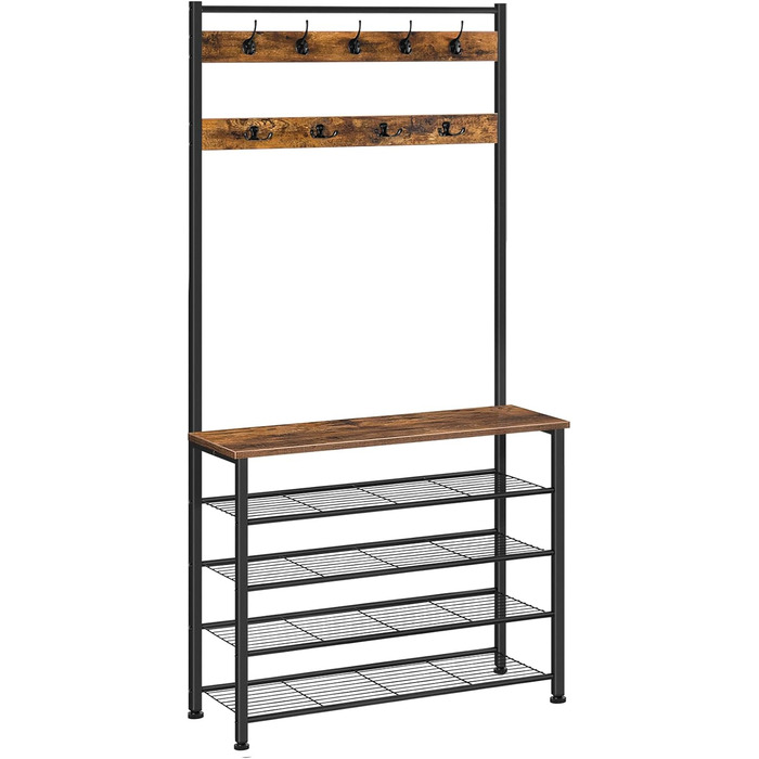 HOOBRO Coat Rack, Shoe Rack with Coat Rack, Clothes Rack with Shoe Storage, Shoe Cabinet with 5 Tiers, for Entryway, Dark Brown EBF80MT01G2