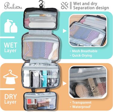 Чорна дорожня косметичка Pinkiou з гачком для підвішування, велика водонепроникна сумочка для косметики для жінок