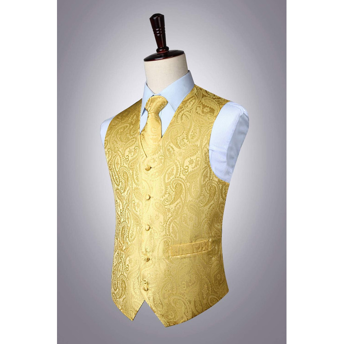 Жовтий жилет для костюма Enlision з паєтками Paisley, краватка та нагрудна хустинка - комплект для весілля та свят