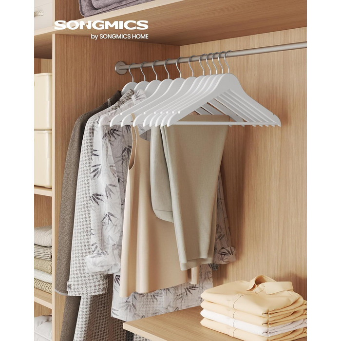 Плечики SONGMICS для одягу, 30 шт., з дерева, для сорочок та курток, білий, CRW030W02