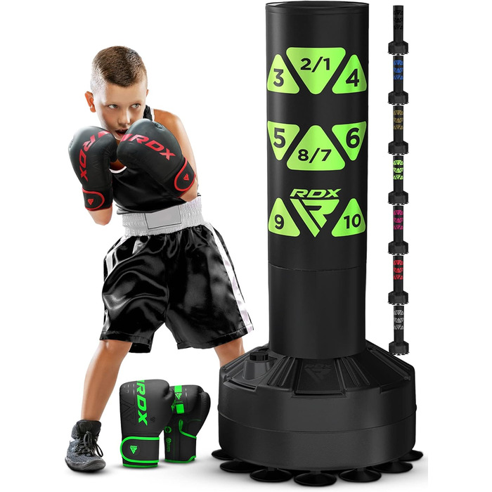 Боксерський мішок для дітей RDX Junior Standbox, рукавички для тренувань, MMA, кікбоксинг, бокс, боксерський партнер, білий (зелений, 1.2 м)