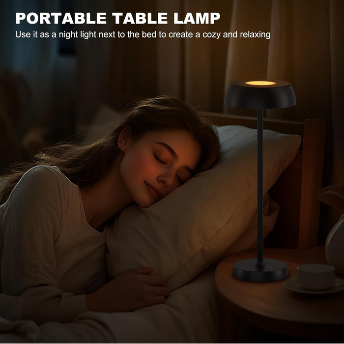 Світлодіодна настільна лампа бездротова з регулюванням яскравості, сенсорним керуванням, 4 режими освітлення, акумуляторна, для спальні, домашнього офісу, кемпінгу - 1 шт.