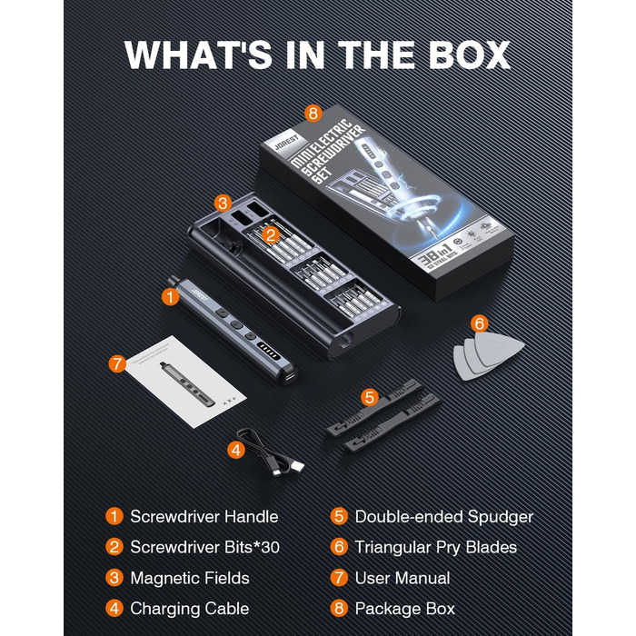 Електричний міні-набір викруток JOREST 38 в 1: для ремонту iPhone, ноутбуків, дронів та іншої техніки