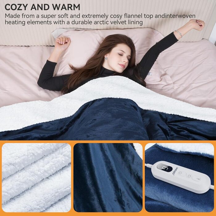 Електрична ковдра Olycism з автовимкненням 160x130 см, 10 режимів нагріву, таймер, захист від перегріву, блакитна