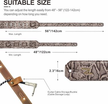 Шкіряний гітарний ремінь Nefelibata 2.3' з повним тисненням, м'яка підкладка, для бас-, електро- та акустичної гітари (Sahara Yellow Embossed) - колір Sahara Yellow (сірий)