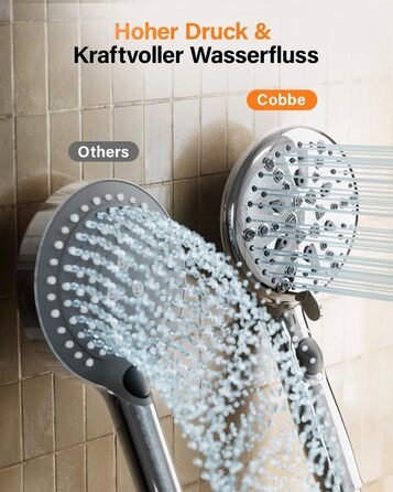 Cobbe Shower Head - Water-saving, pressure-boosting with stop function, handheld shower with 7+2 spray patterns, shower head with strong jet for cleaning bathtub made of ABS, Chrome