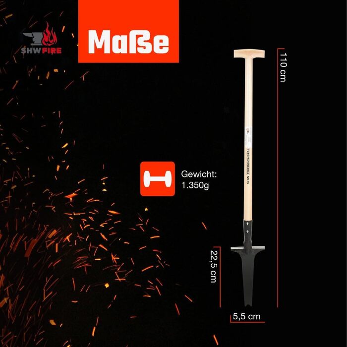 SHW-FIRE Professional Weed Puller with 82cm Ash Wood Handle - Hand-forged with Practical Step