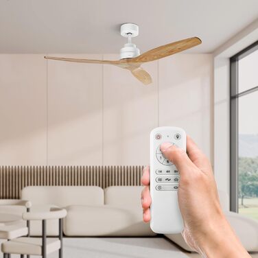 Стеляний вентилятор Ufesa 132 см, 40 Вт, 6 швидкостей, тихий, з 3 дерев'яними лопастями, функція літо-зима, таймер 8 годин, пульт, білий та світле дерево (без світла)