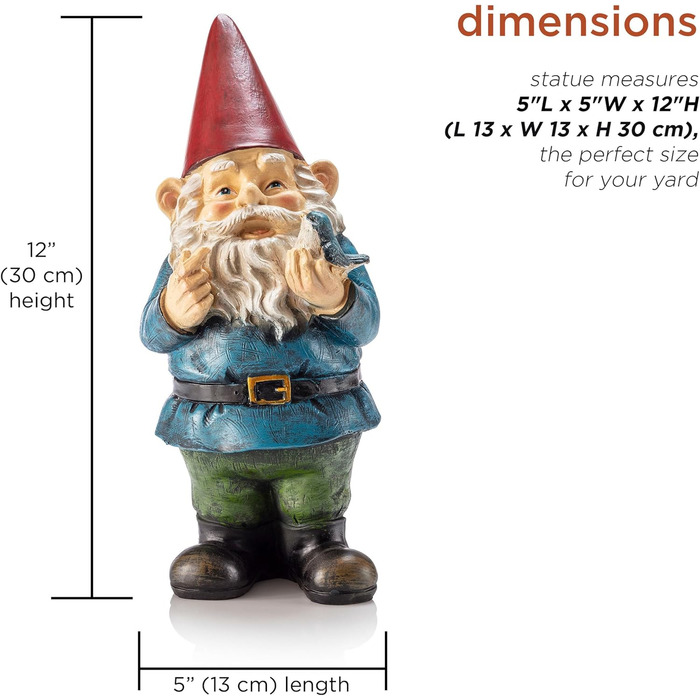 Alpine Corporation WAC406 Alpine Garden Gnome with Bird, Outdoor Decoration, 12 inches tall, red