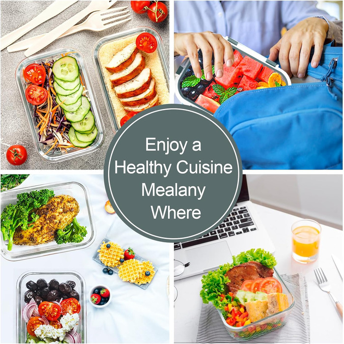 VERONES 10-Piece Glass Crisper Set, Airtight Glass Lunch Containers, Stackable Glass Food Storage Containers Set with Lid, Freezer and Dishwasher Safe, Grey