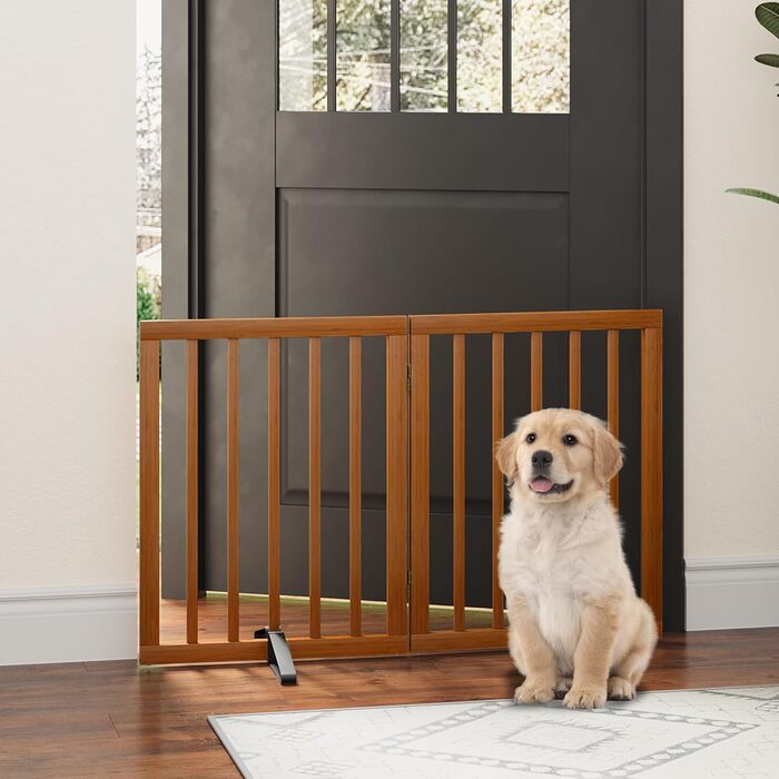 Перегородка для собак з бамбука, розкладна, для дверей, 3 панелі (білий). Металеві ніжки, для дому, роздільник простору. Ширина 55' та 37'