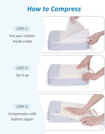 Набір органайзерів для валізи Narwey (6 шт.) - Кубики для пакування, компресійні мішки, органайзери для подорожей (Смугастий)