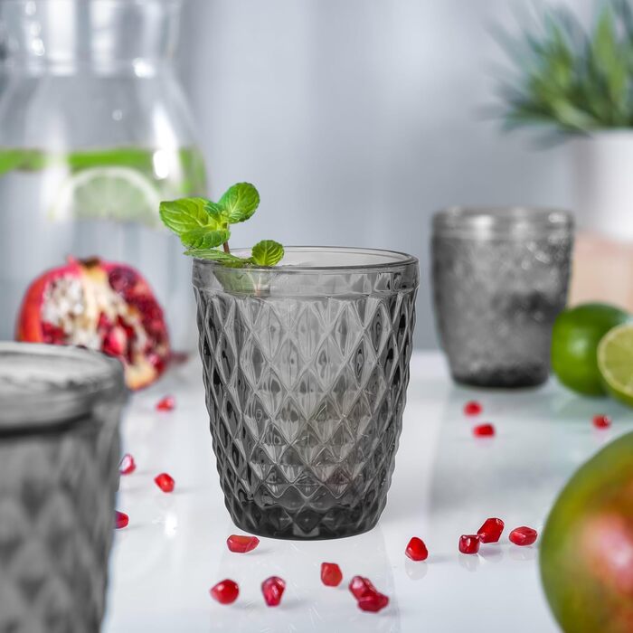 Colorful Drinking Glasses Set - Glass Set - Colored Water Glasses, Juice Glasses - Set of 6, 250 ml - Dishwasher Safe - Modern Design with Patterns