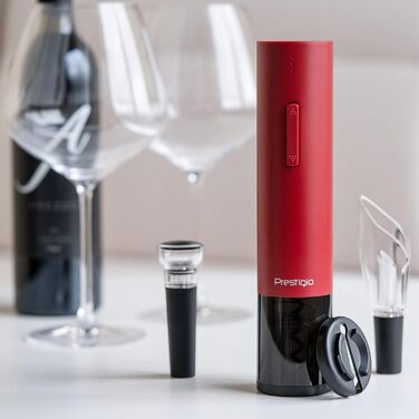 Premium Electric Corkscrew with Charging Station - Integrated Foil Cutter - Packaged in a High-Quality Gift Box - Black/Silver (Valenze - Red)