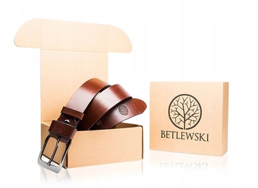 Чоловічий шкіряний ремінь Betlewski, коричневий, класичний, у подарунковій коробці
