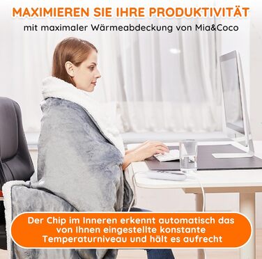 Електрична ковдра Mia&Coco з автовимкненням, 10 режимів нагріву, таймер до 9 годин, захист від перегріву, фланель, 180x130 см