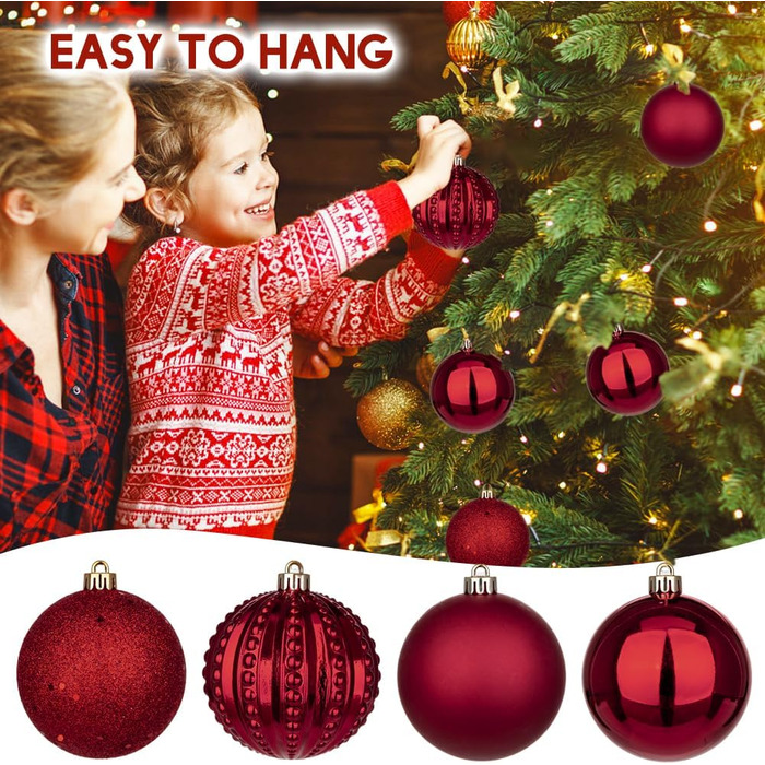 40 шт. новорічні кулі для прикраси ялинки 4 см, 8 см, червоні (4CM, 8CM, 40 шт.)