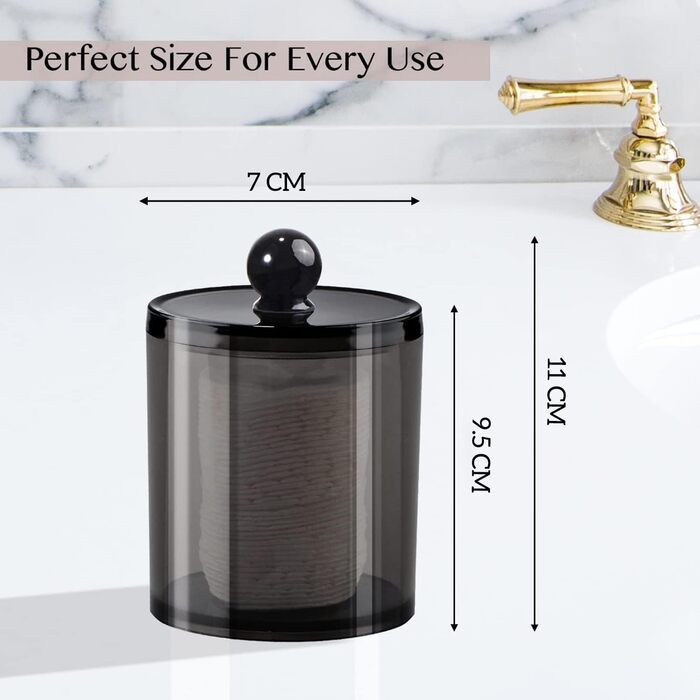 Організатор для косметики ALINK: 3 склянки для ватних паличок, бавовняних дисків та аксесуарів для макіяжу, чорний колір