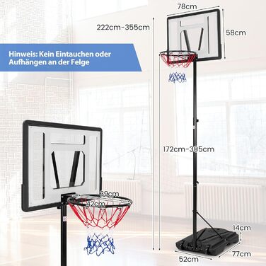 COSTWAY Adjustable Height Basketball Stand - Outdoor Basketball Hoop with Stand & Wheels - Mobile Basketball System with Ball Storage - for Kids & Adults (172-305cm)