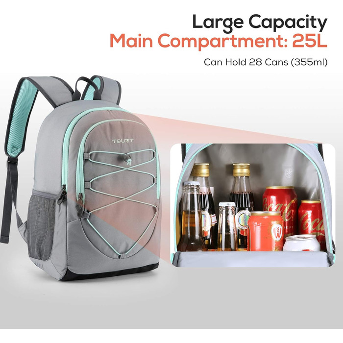 25L Cooler Backpack, Waterproof Cooler Backpack, Ultralight Backpack for Picnic, Camping, Hiking, BBQ (Gray)