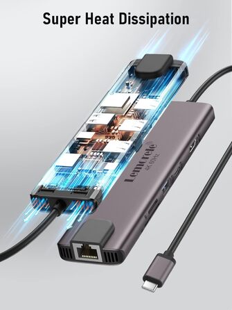 Lemorele USB-C Док-станція: 11-в-1 хаб з 2xHDMI 4K, 3xUSB 3.0/2.0, VGA, PD 100W, SD/TF, Ethernet (сумісна з Windows, MacBook, Dell, HP, Lenovo, Surface)