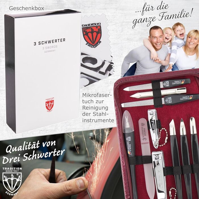 Набір для манікюру та педикюру 'Cinisello' 16 предметів | Якісний кейс з екошкіри для догляду за нігтями рук та ніг. Колір: Бордовий | Вміст: кусачки, щипчики, пінцет та інше. Бордовий колір / Лакове покриття