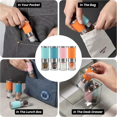 Набір для солі та перцю Vevok Chef Mini 2 шт. з регульованою керамічною млинкою, для кухні, кемпінгу, подарунок (Помаранчевий)