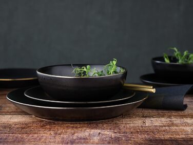 CreaTable Geschirr Set INDUSTRIAL GOLD: 16-teilний сервіз для 4 осіб (чорний), з каменю, для посудомийної машини та мікрохвильової печі