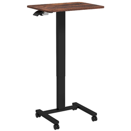 Vinsetto Adjustable Height Laptop Table with 4 Wheels, 2 Brakes, 65 cm x 48 cm x 108 cm, with Hand Crank, Brake, Particleboard, Rustic Brown | Aosom