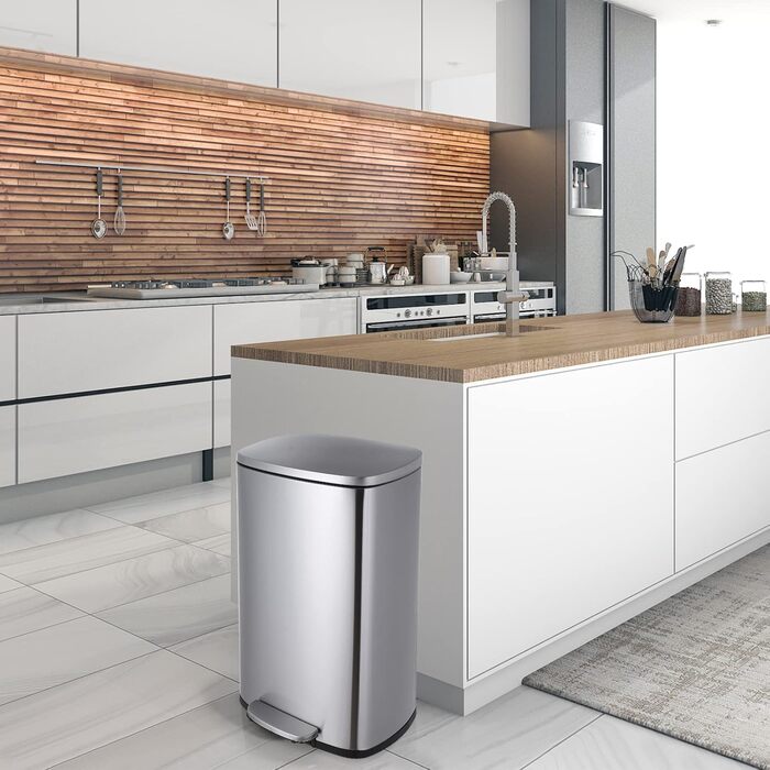 Відро для сміття LIFERUN 30л з кришкою, з м'яким закриттям, сталеве, з внутрішнім відром, для кухні, ванної кімнати, офісу