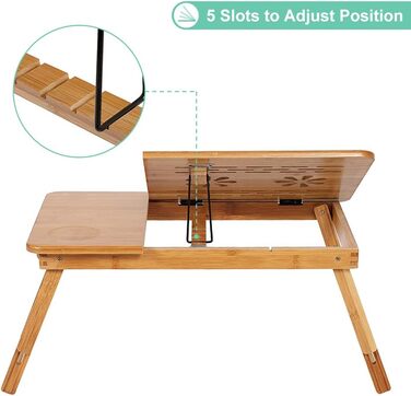 Бамбуковий стіл для ноутбука, підставка для ноутбука, регульований і складаний столик для сніданку з ящиком для школи, спальні або офісу (2)