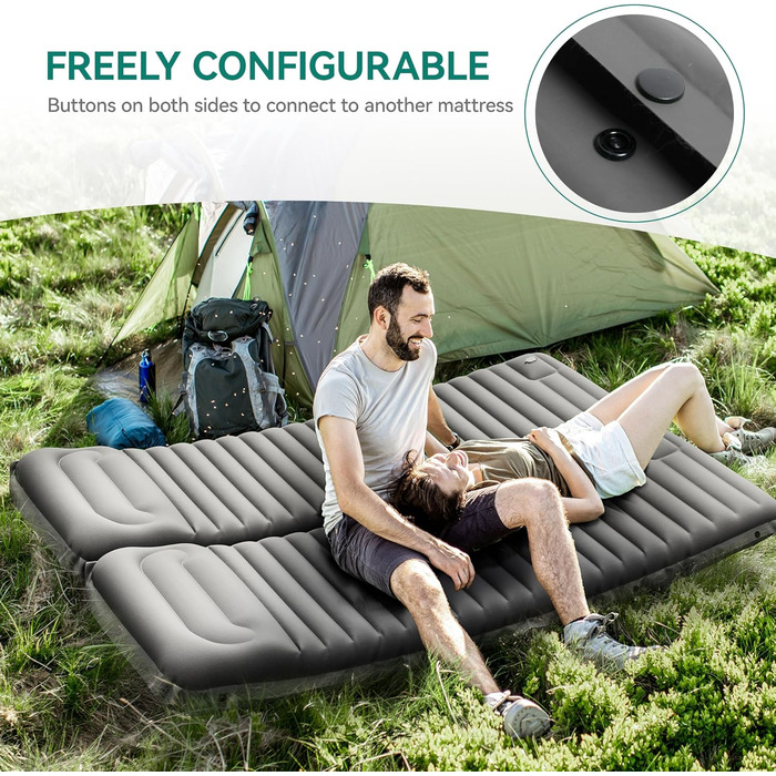 Isomatte YITAHOME самонадувна Ultralight для кемпінгу з вбудованим насосом та подушкою, туристична матрац для відпочинку на природі, подорожей, хайкінгу (Сапфіровий блакитний) (Світло-сірий)