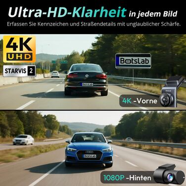 Автомобільний відеореєстратор BOTSLAB G300H Plus 4K Dual-Channel (передня та задня камери), сенсор STARVIS 2, WDR, GPS, 5GHz Wi-Fi, голосове керування, карта пам'яті 64GB, нічний режим