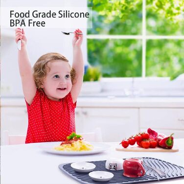 Силіконовий килимок для посуду IYYI, 43.2 x 30.5 см, сірий - швидковисихаючий, термостійкий