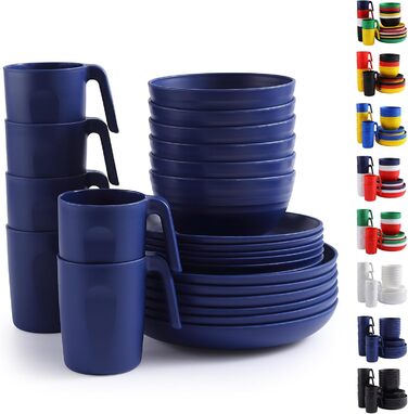 Набір посуду Berglander з білого пластику (24 шт) для 6 осіб: тарілки, миски, чашки | Berglander