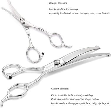 Freewindo Dog Grooming Shears - Rounded Tip Stainless Steel - Dog Trimming Scissors & Nail Clippers for Full Body Care