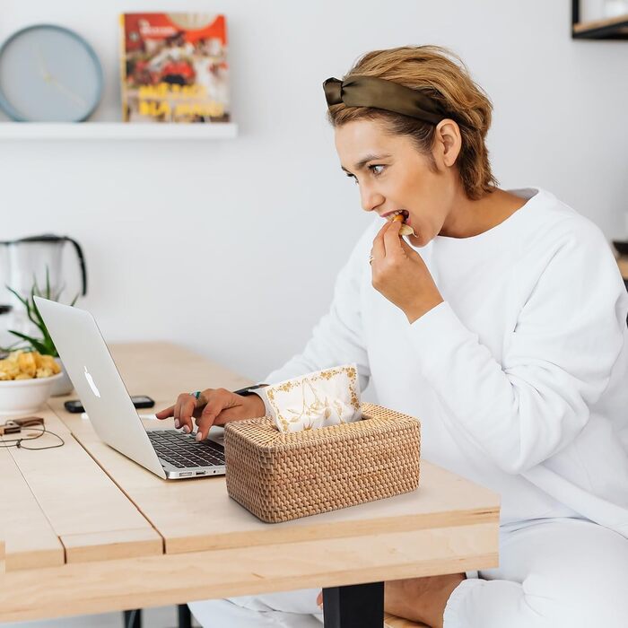 Склянка для рушників з ротангу, плетена коробка для серветок, декоративна для кухні, вітальні, ванної кімнати (натуральний ротанг)