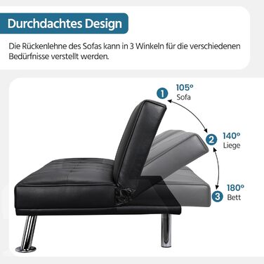 Yaheetech 3-Seater Convertible Sofa Bed with Cup Holders and Guest Bed