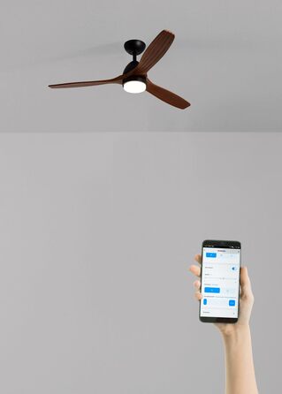 Стельовий вентилятор CREATE WINDCUP з пультом, світлом та дерев'яними лопатями, 132 см, 40W, DC-мотор, 6 швидкостей, літній/зимовий режим, чорний