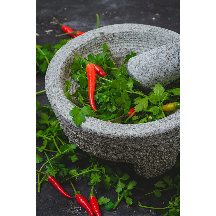 Мексиканський молькахете KitchenCraft World of Flavours, набір ступка та товкач, граніт, 20 см, сірий