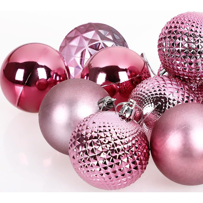 DEUBA® Новорічні кулі 66 шт. Ø 3-6 см, пластик, матові/глянцеві, прикраси для ялинки, новорічний декор (Рожевий)