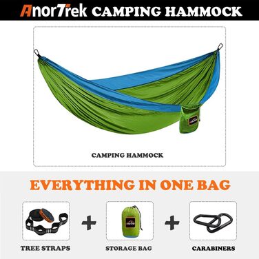 Гамак для відпочинку на відкритому повітрі на 2 особи, 300x200 см, вантажопідйомність 249 кг, ультралегкий, з ременями для дерев, дихаючий нейлоновий гамак для подорожей, кемпінгу та саду (оливковий/синій)